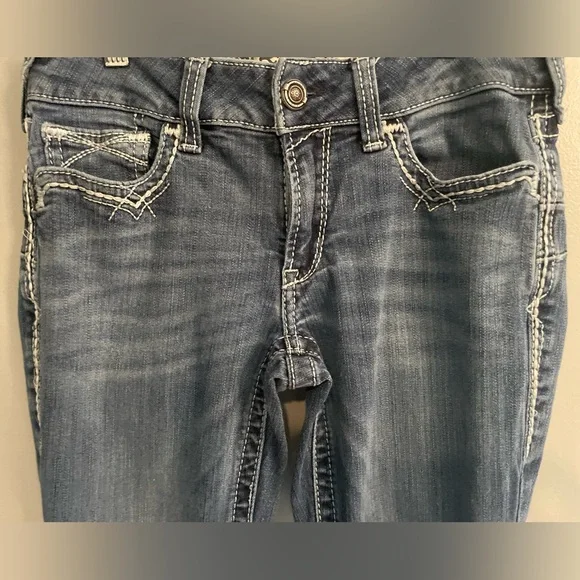 Ariat Women's REAL Mid Rise Stretch Entwined Boot Cut Western Denim Jeans - Picture 8 of 13